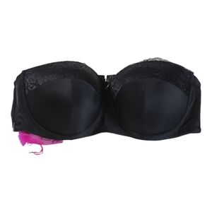 Ashley Stewart 44D Black Strapless Lace Bra Full Coverage Supportive Fit